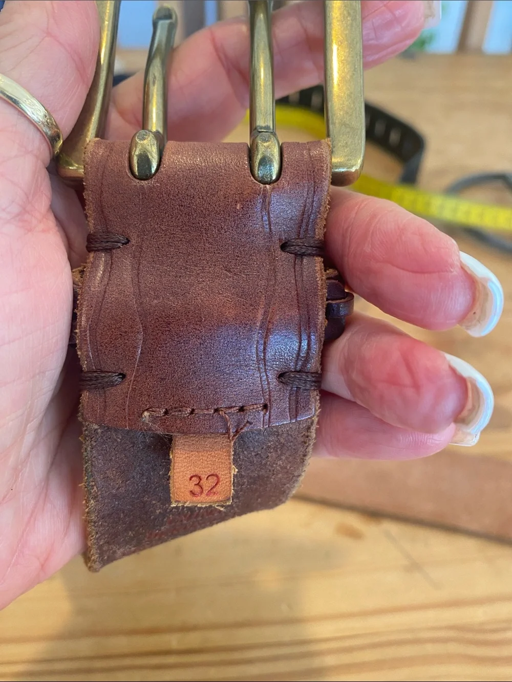 Lucky Brand Brown Leather Triple-Prong Belt with Brass-Tone Buckle